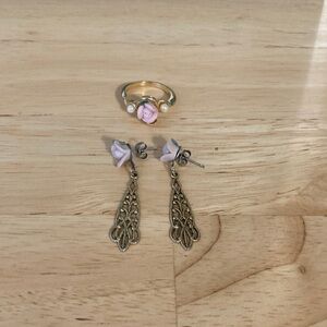 Pink Rose Earrings & Ring Set